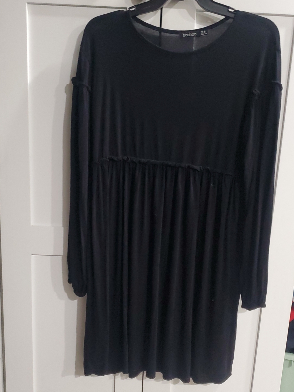 Boohoo Black Long Sleeve Babydoll Dress